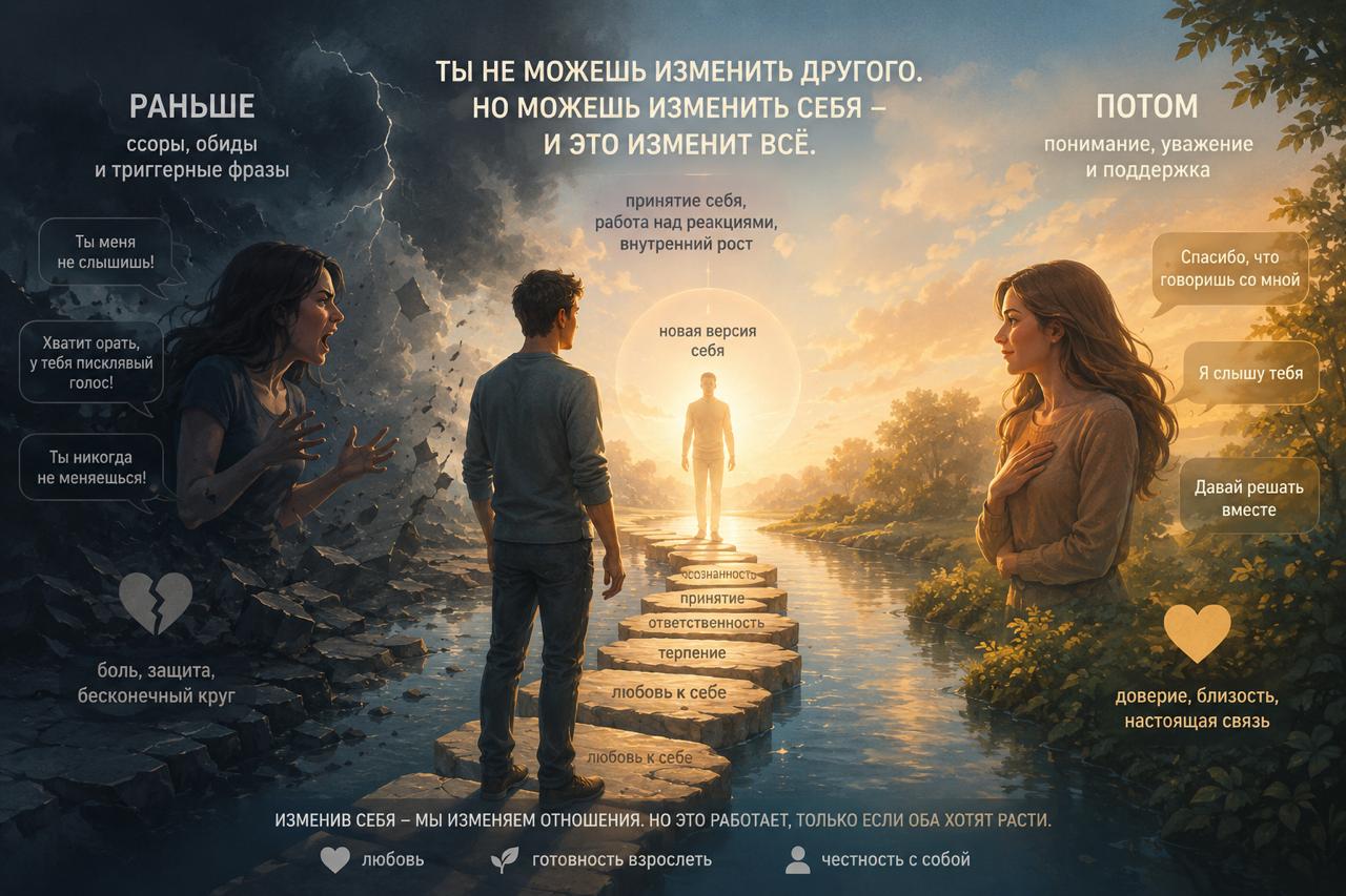 Ты не можешь изменить другого. Можно изменить только себя